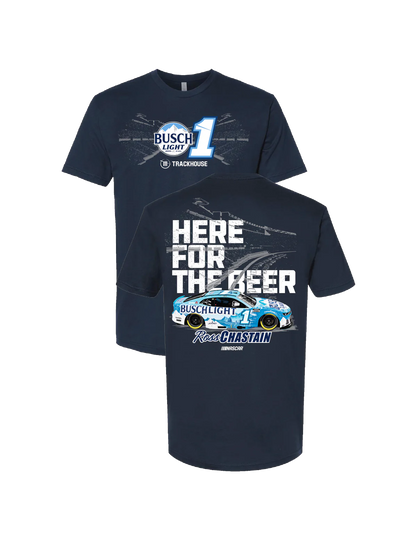 Discover Ross Chastain Busch Beer Light T-Shirt - “Here for the Beer” Navy Tee for Racing Fans
