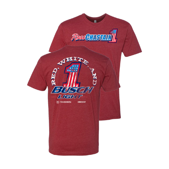 Discover Ross Chastain #1 Red, White, and Busch Beer Light Cardinal T-Shirt
