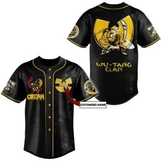 Discover Custom Name Wu-tang Clan Hiphop Band Black Button 3D Print Baseball Jersey
