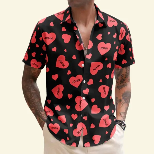 Discover Custom Name With Heart Vintage   Gift For Couple   Personalized Hawaiian Shirt