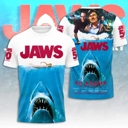 Discover Jaws 50Th Anniversary 1975-2025 Thank You 3D T-Shirt For Fans
