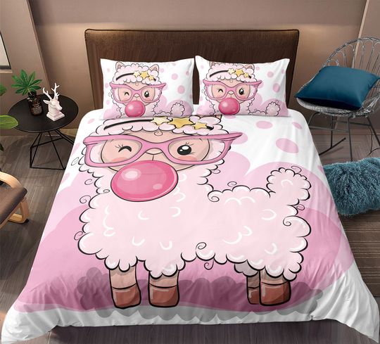 Discover Lamb Set Duvet Cover for Girls French Style Pink Flower Girls Space Bedding Set