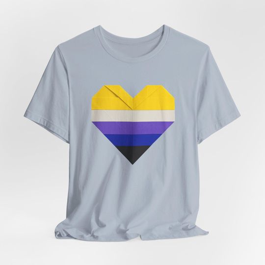 Discover Origami Heart Non-Binary Pride T-Shirt, LGBTQ Shirt, Love is Love Tee