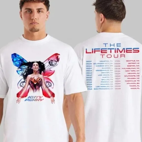 Discover Katy Perry Lifetimes Tour 2025 Butterfly T-Shirt Poster Schedule S-5XL Fan Tee