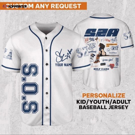 Discover SZA SOS White and Blue Jersey Personalized Baseball Merch for SOS Tour