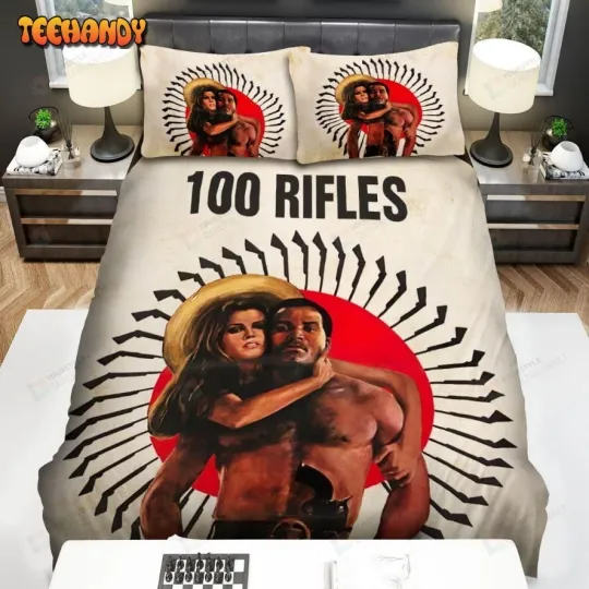 Discover 100 Rifles (1969) Gun, Red Circle, Woman And Man Movie Poster Bedding Sets