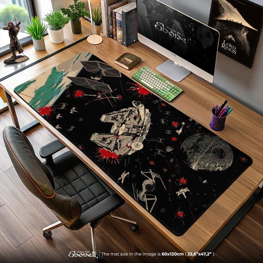 Discover Vintage Starr Warss Mouse Pad  Falcon vs TIE Fighters Comic Style Desk Mat
