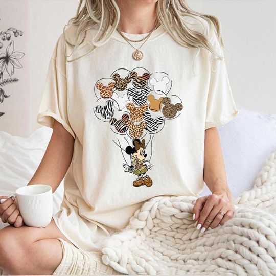 Discover Minniee Mouse Balloon Safari Shirt, Animal Print Disneyyy Tee