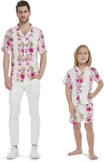 Discover Matching Father Son Hawaiian Luau Outfit Men Shirt Boy Shirt Shorts Various Patterns