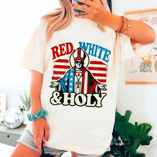 Discover Red White & Holy Da Pope Shirt, Chicago Pope Leo XIV Shirt, New Pope Tribute Godmother Shirt