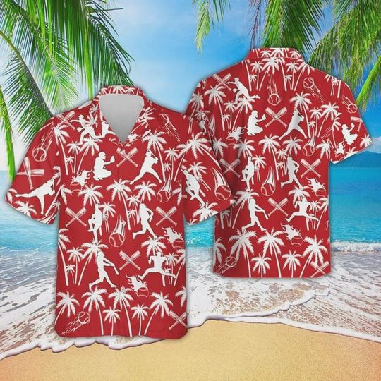 Discover Tropical Coconut And Baseball Hawaiian Shirt, Red Baseball Hawaiian Shirt, Tropical Palm Tree Aloha Shirt, Baseball Hawaiian Shirt