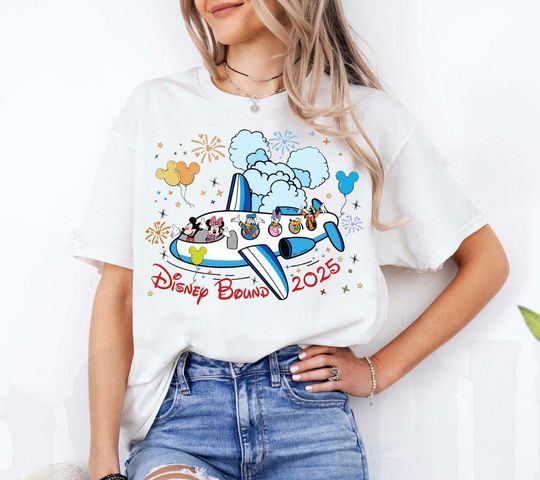 Discover Disneyyy Bound 2025 Mickeyy and Friends Plane Flying Shirt, Disneyyland Plane Family Vacation Shirt, Disneyyy Trip 2025 Tee