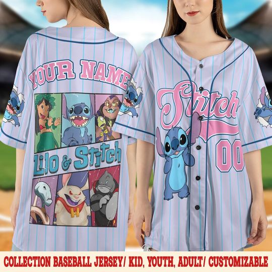 Discover Personalize Disneyyy Stitchh Striped Baseball Jersey