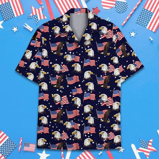 Discover Patriotic Hawaiian Shirt Men Women Youth, 4th of July Button-Down Shirt, Short Sleeve , American Flag Shirt, Independence Day Outfits
