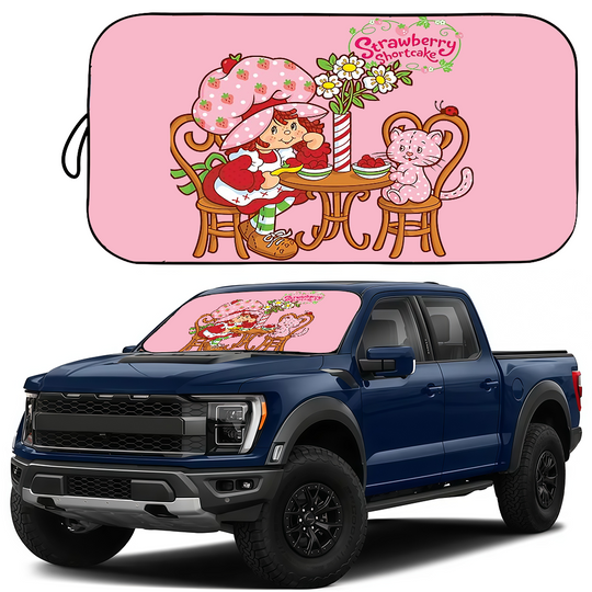 Discover Strawberry Shortcake Girl Auto Windshield Sun Shade  Picture Block UV Rays Sun Visor Protector Car Sunshade