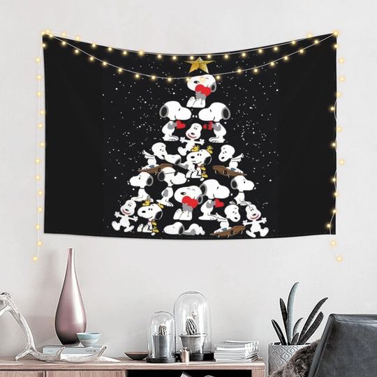 Discover Snoopy Christmas Tree Tapestry Funny Cartoon Tapestry