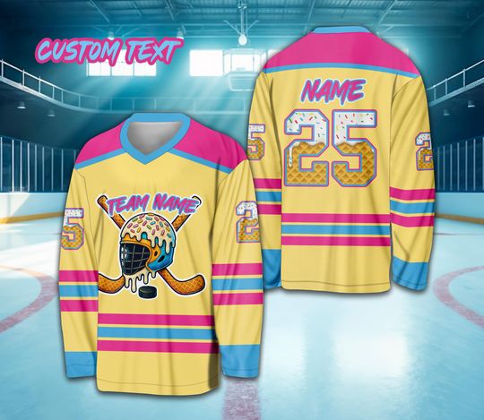 Discover Personalized Name Ice Cream Drip Ice Hockey Jersey, Custom Color Sprinkles Ice Cream