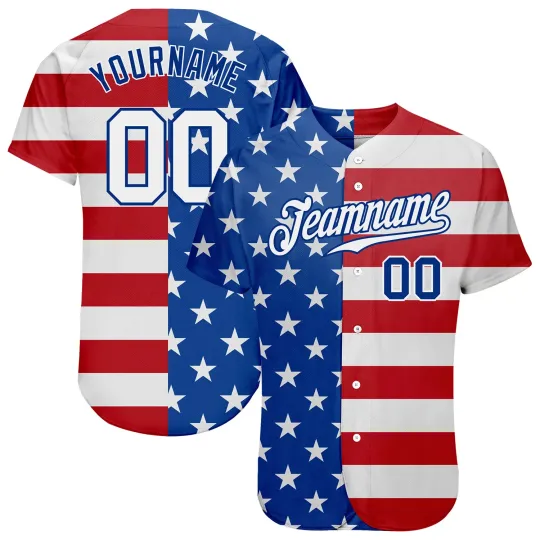Discover Custom Royal White-Red American Flag Fashion Baseball Jersey Shirt