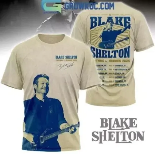 Discover Blake Shelton Friends And Heroes 2025 Tour 3D T-Shirt