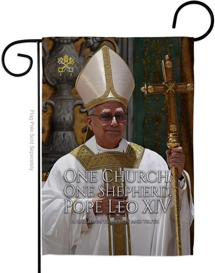 Discover One Church One Shepherd Pope Leo XIV Garden Flag Memorabilia Decor Religious