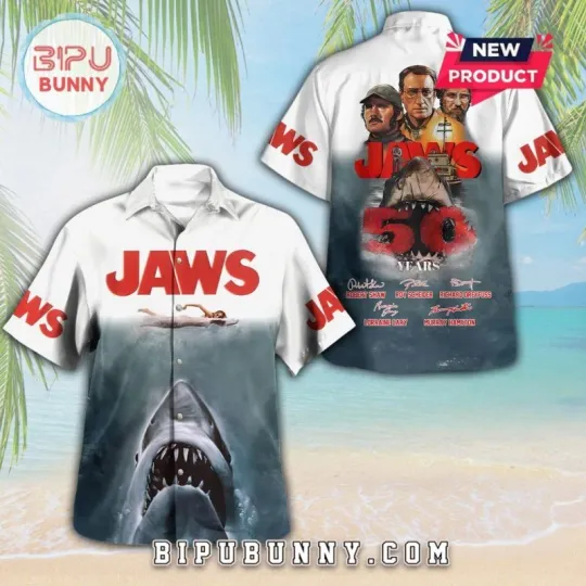 Discover Jaws 50th Anniversary Signatures Hawaiian Shirt
