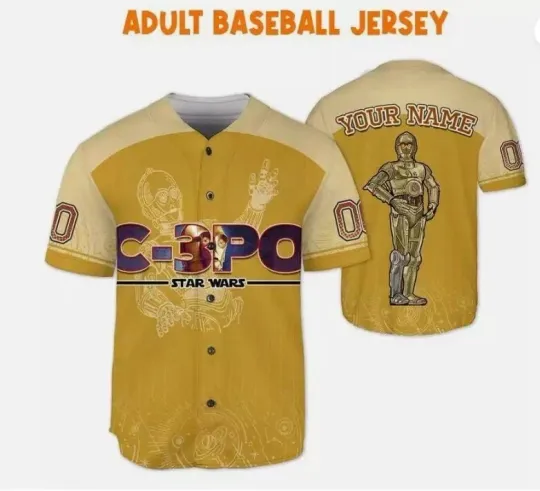 Discover Personalized C3PO Robot Starr Warss Character 3D Baseball Jersey Shirt