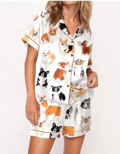 Discover Corgi Print Pajama Set Silky Soft