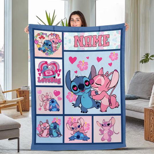 Discover Stitchh Angel Love Couple Blanket, Personalized Stitchh