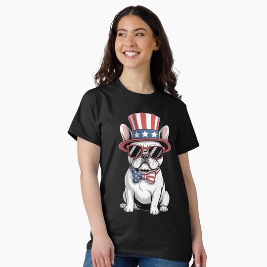 Discover Patriotic Frenchie Dog USA Flag July 4th American Style T-Shirt