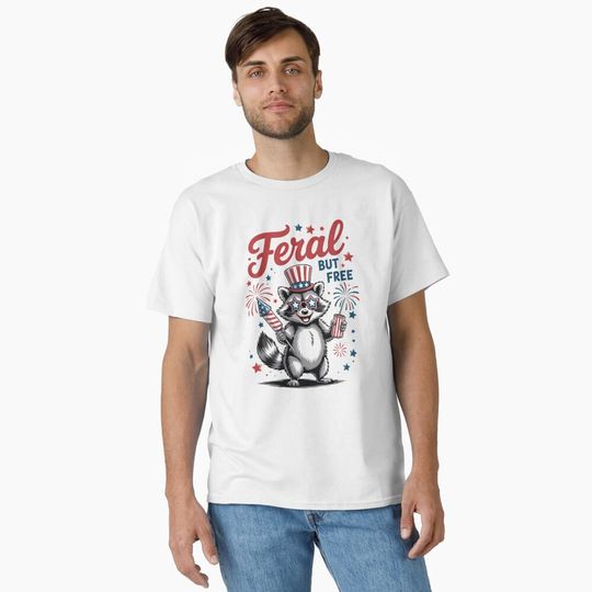 Discover Feral But Free Fireworks Feral Summer Raccoon 4th Of July T-Shirt