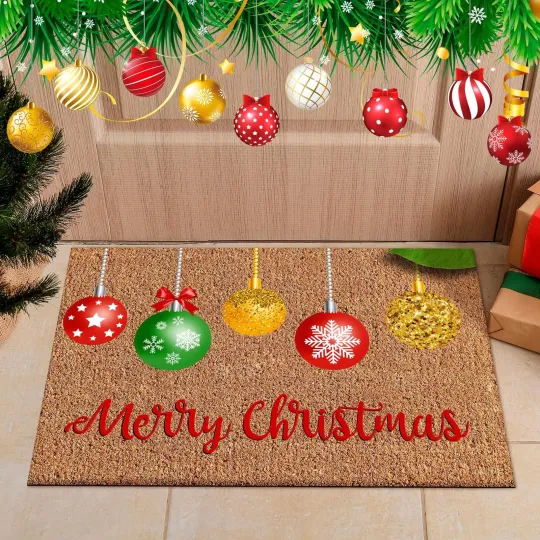 Discover Merry Christmas Coir Door Mats Christmas Ball Doormat Xmas Non Slip Floor Mat...