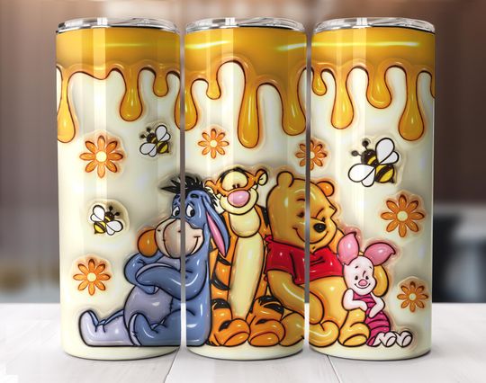 Discover winniee the poohh 3D Inflated Effect Tumbler with Lid and Straw