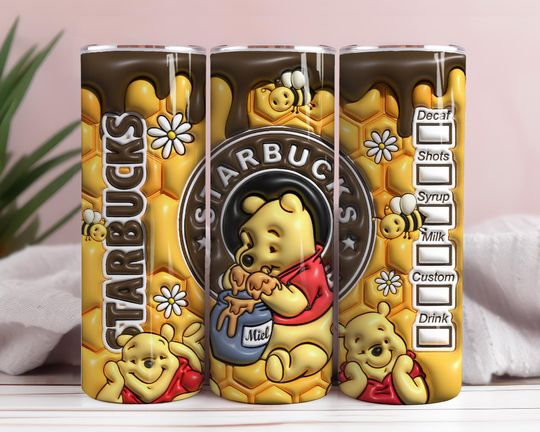 Discover winniee the poohh 3D Inflated Effect Tumbler with Lid and Straw
