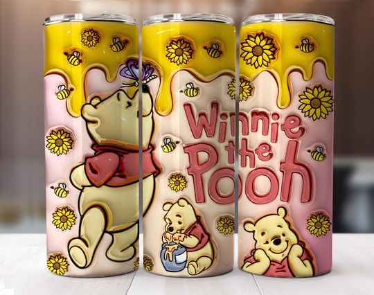 Discover winniee the poohh 3D Inflated Effect Tumbler with Lid and Straw