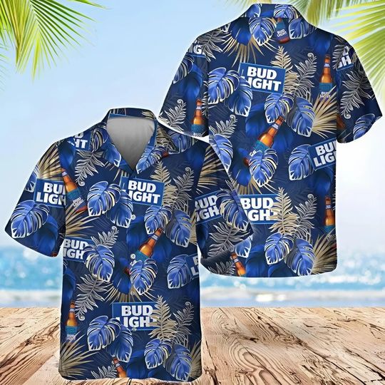 Discover Bud Light Dilly Dilly Tropic Natural Hawaiian Shirt, Men Hawaiian Button Up Shirts, Summer Gifts Anniversary,Birthday,Vacation Gifts