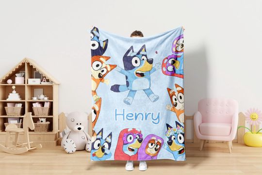 Discover Blue Dog Custom Name Blanket, Birthday Blanket With Text, Blue Minky Blanket  Baby Shower Gift, Monogrammed Blanket