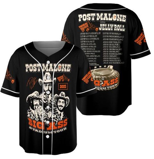 Discover Vintage Post Malone Tour Jersey, Big Ass Stadium Tour, Posty 2025 Tour Jelly Roll Jersey
