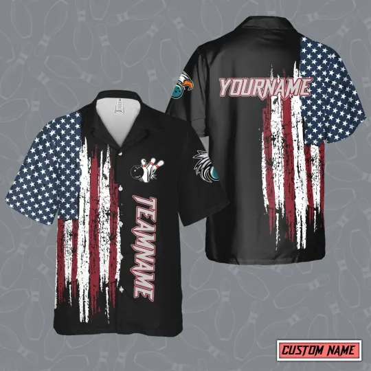 Discover Personalize Custom Name Bowling USA Vintage Eagle, Bowling Team Hawaiian Shirt