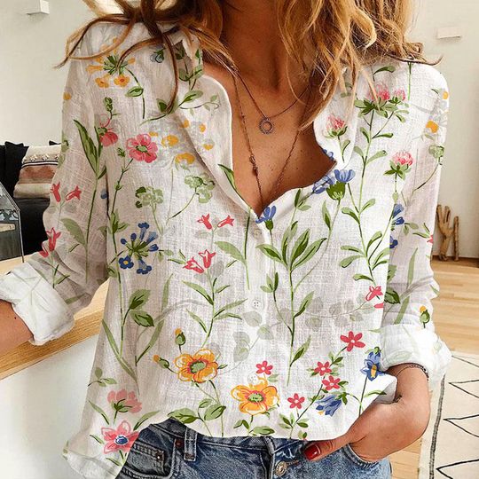 Discover Floral Flower Women's Casual Shirt, Disneyyy Women Blouses Shirt