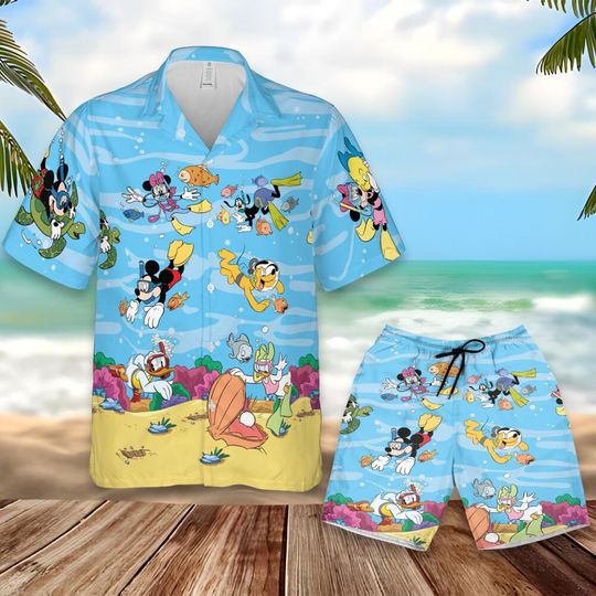 Discover Mickeyy mouse Underwater Cartoon Shirt and Shorts Set, Disneyyy Ocean Adventure