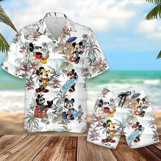 Discover Mickeyy Summer Matching Set, Cartoon Beach Shirt and Shorts Outfit