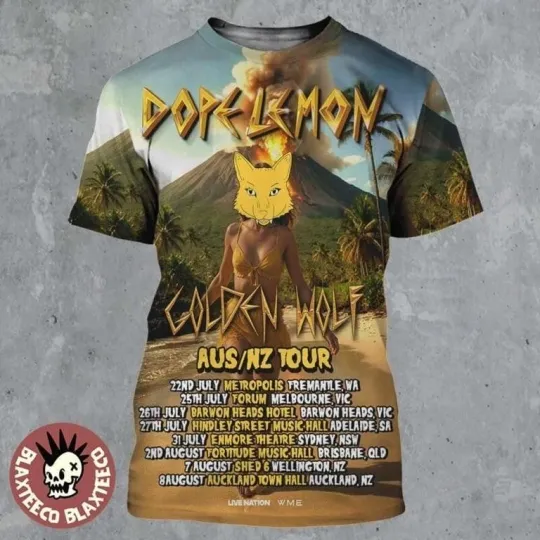 Discover Dope Lemon 2025 AUS NZ Golden Wolf Tour Dates Poster 3D T-Shirt