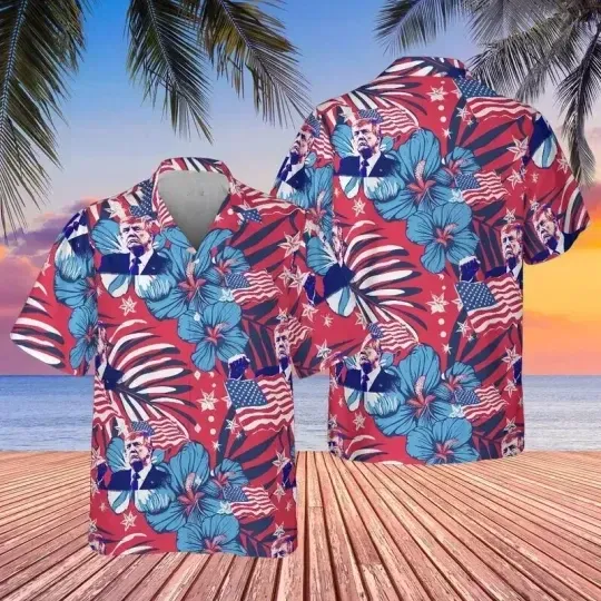 Discover American Flag Trump Rally Snipper Hawaiian Shirt