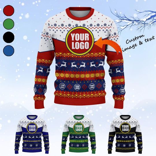 Discover Custom Your Logo Ugly Christmas Sweater, Custom Name Xmas Sweatshirt