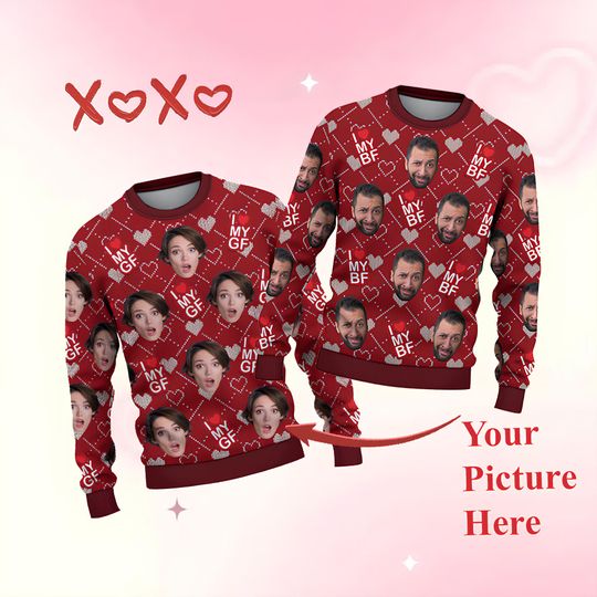 Discover Custom Face I Love Heart My Boyfriend BF Girlfriend GF, Valentine Day Shirt