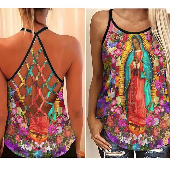 Discover Our Lady Of Guadalupe Criss Cross Tank Top