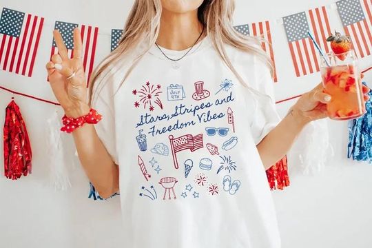 Discover Stars Stipes and Freedom Vibes Shirt, 4th of July Shirt