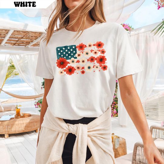 Discover Floral American Flag Shirt, 4th of July Shirt, Independence Day Shirt