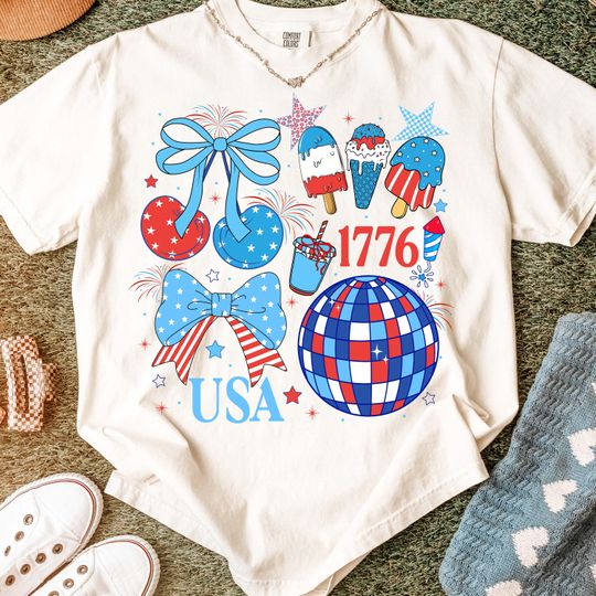 Discover America Preppy Coquette USA Shirt, 4th of July Shirt, Girly Memorial Day Shirt