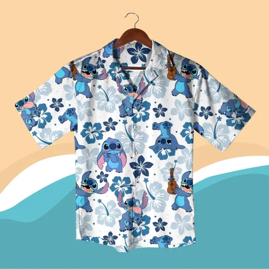 Discover Summer Beach Disneyyy Stitchh Aloha Floral Hawaiian Shirt